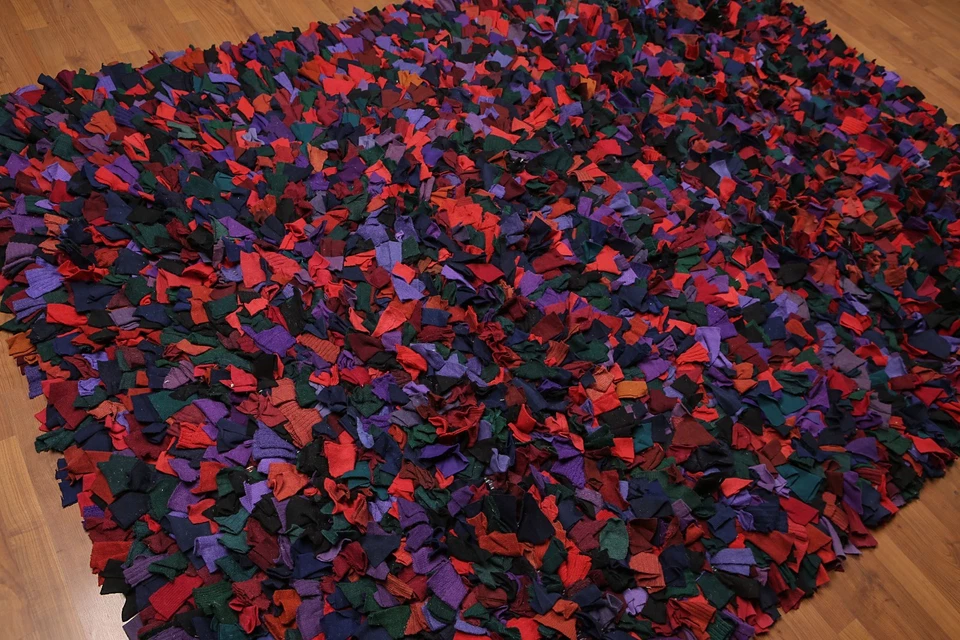 6 x 9 футов ручной работы Shag Funky современный бедра богемное 100% шерсти ковер черный - Изображение 2 из 4