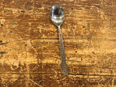 Vintage Mid Century Stainless Steel Sugar Spoon UNF740 3 rose cluster scrolls