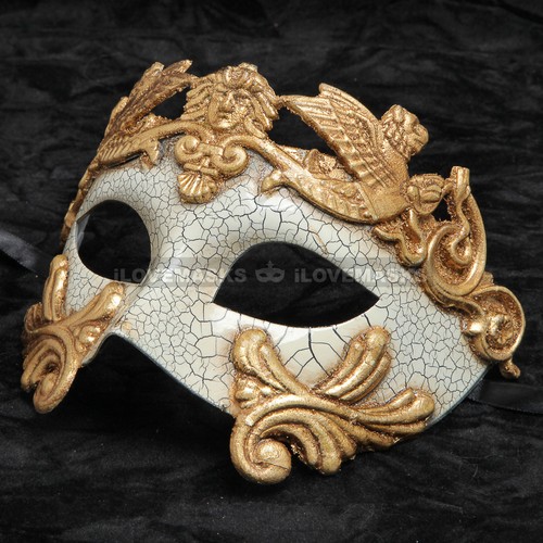 Venetian Roman Warrior Masquerade Party Face Mask for Men - Black Silver Gold - Picture 13 of 32
