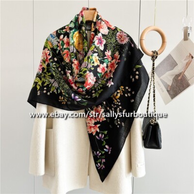 70% Cashmere 30% Silk Wrap Scarf grassland Print Double Face Print