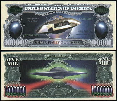 UFO Flying Saucer Million Dollar Bill Play Funny Money Novelty Note +FREE SLEEVE