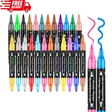 24 Colors Dual Tip Acrylic Paint Marker Pens Set, Multifunctional Acrylic Tip US