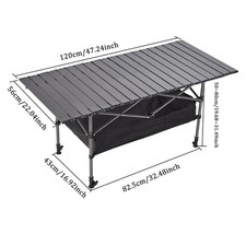 Folding Camping Table Adjustable Height Roll-up Picnic Table with Bottom Storage