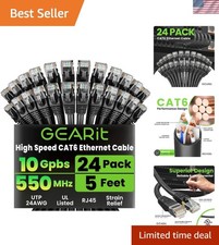 Cat 6 Ethernet Cable Pack - 24-Pack 5 ft Cat6 Ethernet Patch Cables | RJ45 Ne...