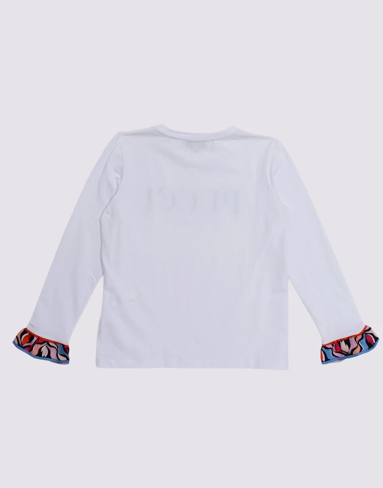 RRP€121 EMILIO PUCCI Kids T-Shirt Top Size 10Y Logo Ruffle Cuffs Made in Italy - Image 2 of 4