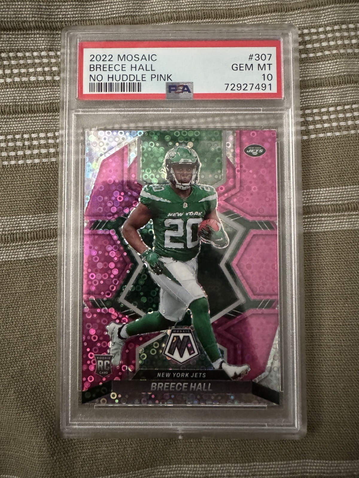 2022 Panini Mosaic Rookies Breece Hall #307 No Huddle Pink /20 PSA 10 Jets