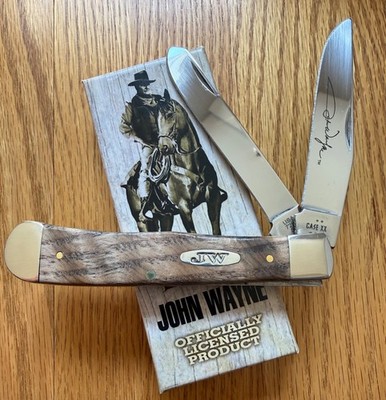 CASE JOHN WAYNE CURLY OAK TRAPPER KNIFE #7254 SS NEVER USED IN BOX 