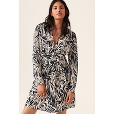 ba&sh Calla Navy Cream Abstract Print Mini Dress Small