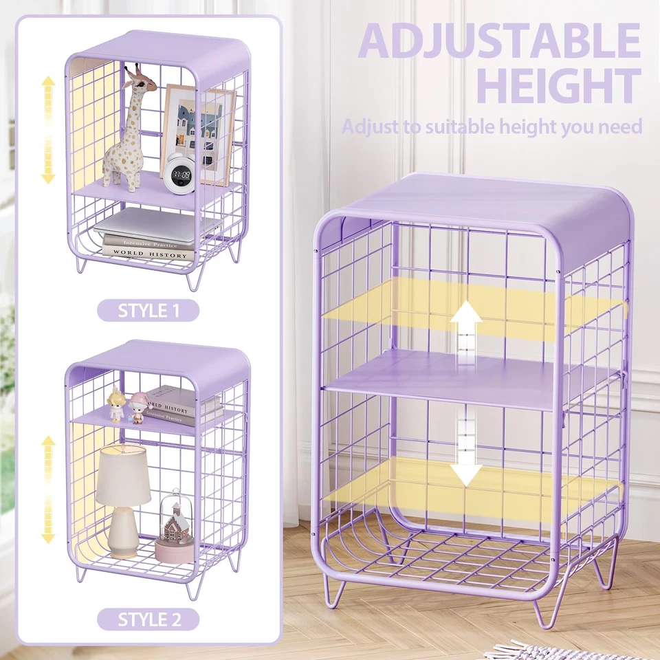 Linda mesita de noche para niños, mesa auxiliar de metal, mesa auxiliar de 3 niveles con almacenamiento, vintage B... Foto 3 de 4