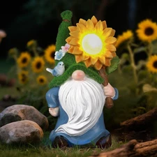 Solar Gnome with Glowing Sunflower Light,Resin Garden Figurine Thanksgiving Deco