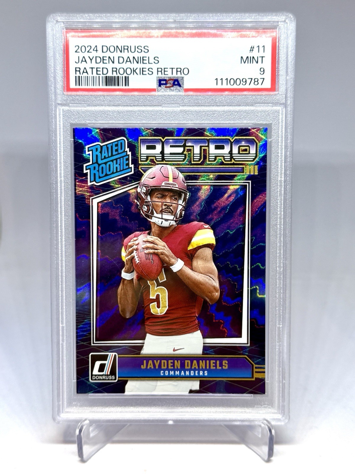 Jayden Daniels 2024 Panini Donruss Rated Rookie Retro #11 RC PSA 9
