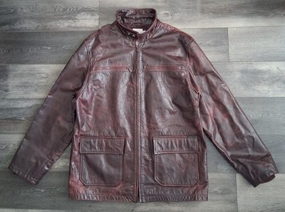 Vintage Calvin Klein Leather Field Jacket Lined Dark Brown Mens Size XL