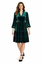 Vince Camuto $148 Women's Velvet Puff-Sleeve Tiered Dress Size 16W New NWT