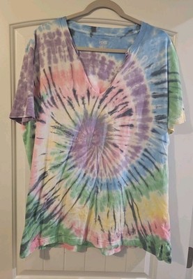 PINK Victoria Secret Tie-Dye V-neck Shirt Women's XL 100% Cotton