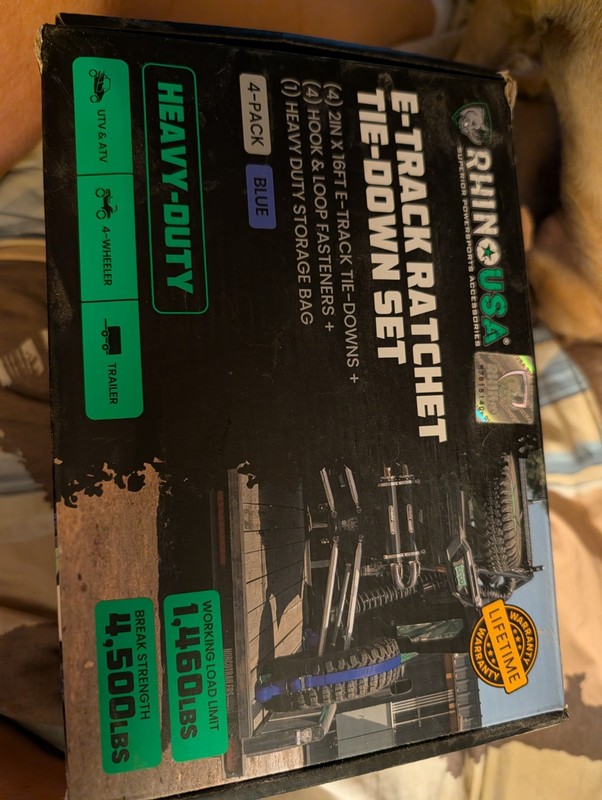 Rhino E-Track Ratchet Tie Down Set 4 Pack Blue New In Box