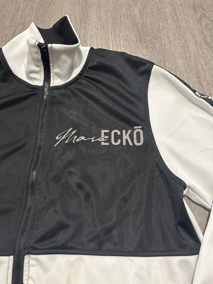 Chaqueta forrada de lana Mark Ecko para hombre pequeña blanca negra cremallera completa Foto 4 de 4