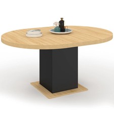 Table à manger extensible ronde EDEN 4-8 personnes bois et noir 120-160 cm