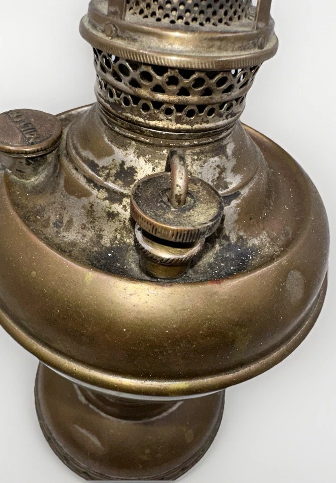 Antique Junior Brass E. Miller Kerosene Lamp w/ Working Burner, Wick and Riser - Image 3 of 4