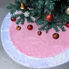48 Inch Pink Tree Skirt Faux Fur Christmas Tree Skirt Light Pink and White So...