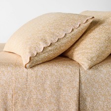 Full 300 Thread Count Scalloped Edge Ditsy Floral Sheet Set Peach/Pink -