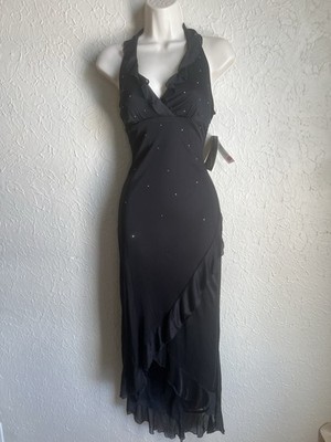 Vtg Rampage Midi Dress Halter Black DEADSTOCK   Fairy Grunge Whimsigoth Y2K 90s