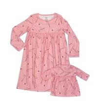 Girls Peppermint Candy Canes Pink Christmas Holiday Nightgown and Doll Gown Set