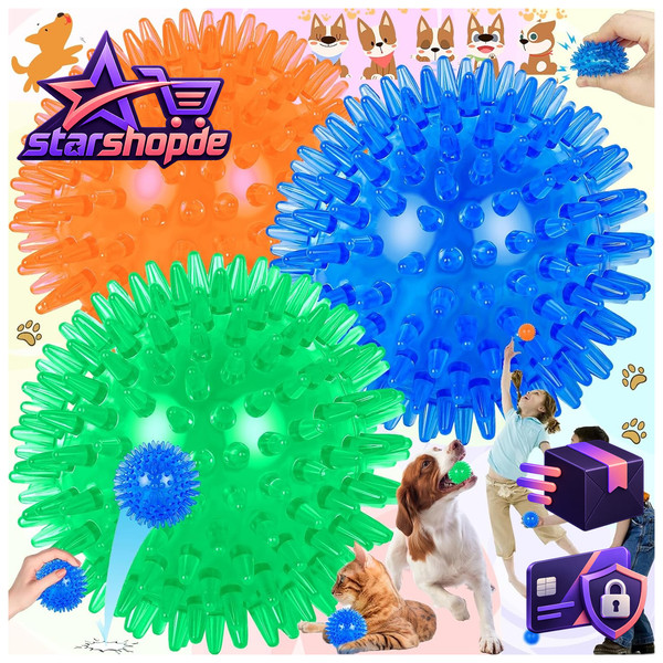 Hundespielzeug Kauspielzeug 3 Pcs Quietschend Stachelball FüR Hunde 3 StüCk-image