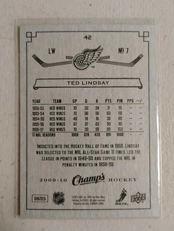 09 10 UPPER DECK CHAMPS HOCKEY TED LINDSAY #42 - Image 2 of 2