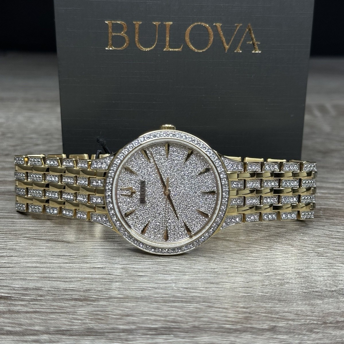 NEW✓CRYSTALS✓ Bulova Phantom Gold Tone Stainless Steel Men's