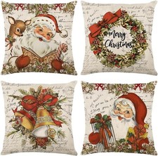 Avezano Christmas Santa Claus Cushion Covers 45 x 45 cm Retro Santa Claus Decor