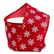 White Snowflakes On Red Ribbon - 2 1/2" x 10 Yards, Christmas, Wreath, Gift Bow