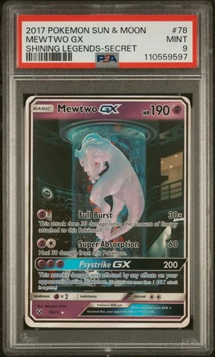 2017 POKEMON SUN & MOON SHINING LEGENDS SECRET #78 MEWTWO GX PSA 9