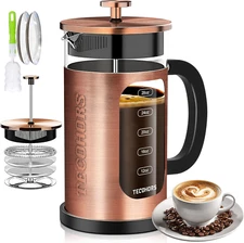French Press Coffee Maker Glass Stainless Steel 34oz Large Copper Coffee Pot