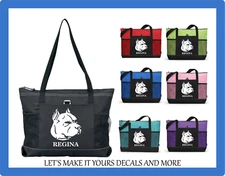 PIT BULL DOG HEAD PERSONALIZED MONOGRAM NAME TOTE PURSE SPORTS DIAPER TRAVEL BAG