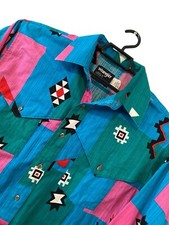 Wrangler Men Shirt Cowboy Cut X Long Tails Aztec Western Made in USA 17-36 Flaw
