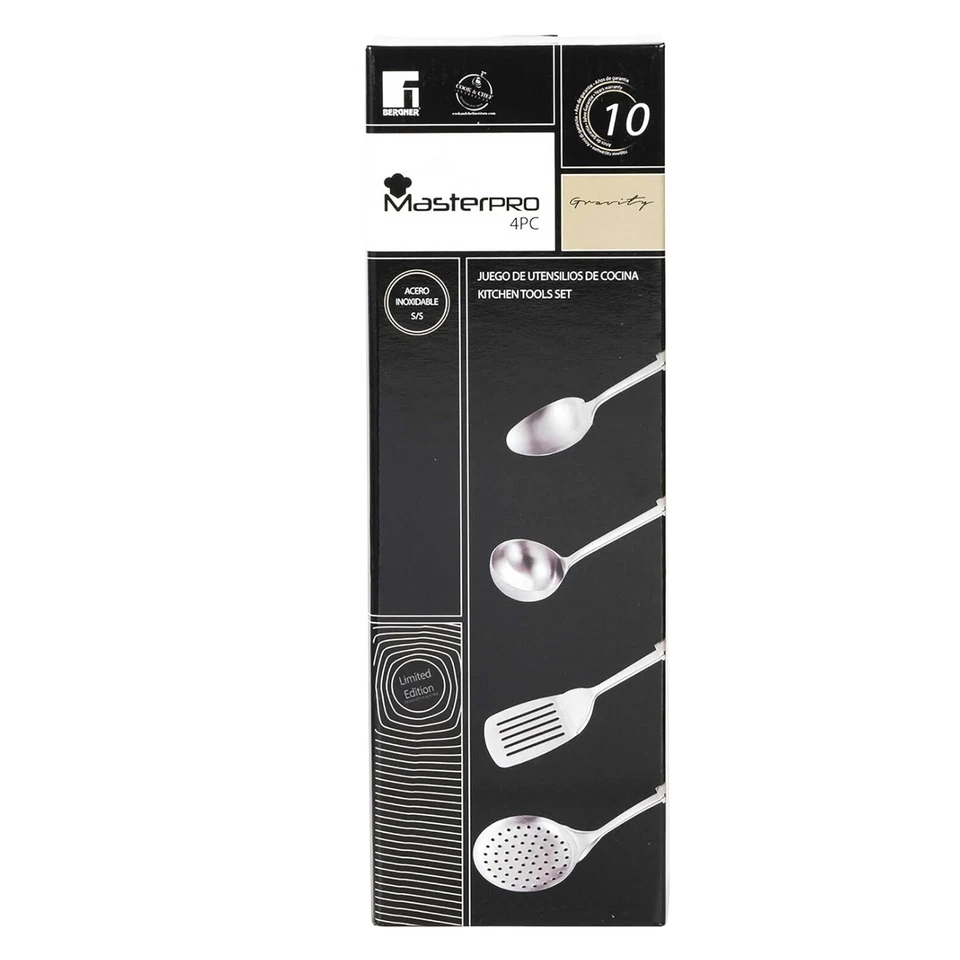 Juego de utensilios de cocina de acero inoxidable cucharón skimmer cuchara giratoria ranurada 4 piezas Foto 2 de 4