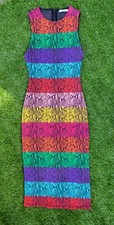 Alice + Olivia Delora rainbow snake stripe bodycon midi dress sleeveless XS 0