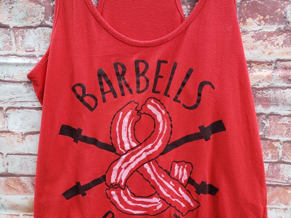 🔥 Bacon & Barbells Red Racerback Tank Top Shirt Women's Small S