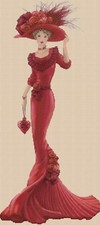 Elegant Lady in Red Dress Full Length Counted Cross Stitch Chart  #1-156JJ