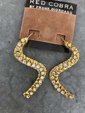 Retro Vintage Red Cobra Frank Giordano Gold Snake Rhinestone Earrings Drop 80s