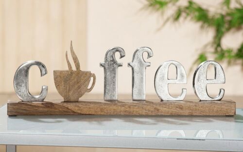 Inscription café en aluminium avec tasse à café sur socle avec gravure souhaitée - Photo 1/2