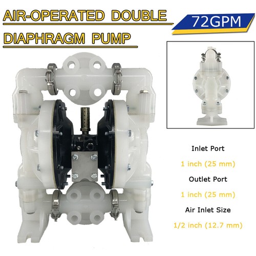 72GPM Air-Operated Double Diaphragm Pump 1inch Inlet/Outlet for Chemical Fluids