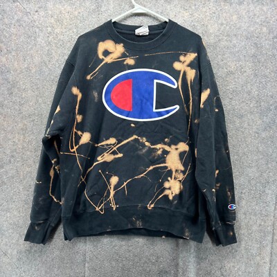Champion Sweater Men Large Embroidered Black Pullover Reverse Weave Big  Logo Vtg
