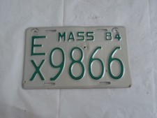 1984 Massachusetts  Motorcycle License Plate Tag EX 9866
