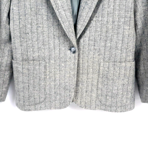 Vintage Weathervane Damen Gr. M 8/10 Wollmischung 1 Knopf Blazer grau Fischgrätmuster - Bild 3 von 7