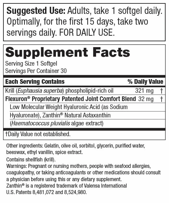 Flexuron Joint Formula by Purity Products 30gels Astaxanthin/Hyaluronic/Krill - Image 2 of 2