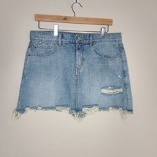 Express Original Straight Mini Mid Rise Distresses Denim Skirt