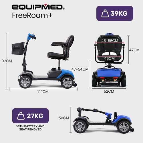 EQUIPMED FreeRoam+ Mid-Sized Lithium Fast Easy Charge Mobility Scooter Folding - Picture 11 of 12