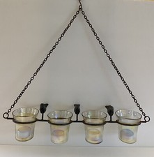 PORTACANDELE VINTAGE DA APPENDERE IN FERRO BATTUTO PORTACANDELE VETRO SCANALATO TAZZE UCCELLINI