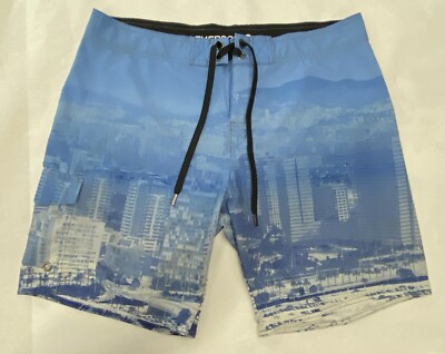 Emerson Mens Board Shorts Size XL Extra Large Blue Photo Print Drawstring 408291